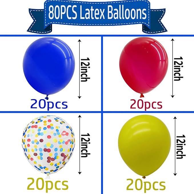 Red Yellow and Blue Balloons with Confetti Balloons 12 inch Latex Balloons 80 Pcs for Wedding Birthday Baby Shower Party Decorations