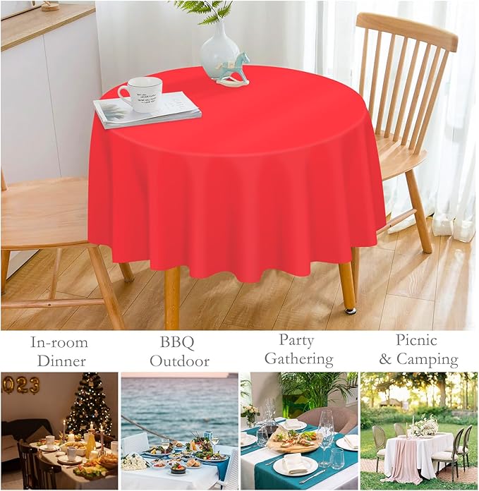 Mulbozy 12 Pack Red Round Tablecloth, 84 Inches Plastic Table Cover, Premium Disposable Round Party Tablecloth for Restaurant Dinners, Wedding, Grad Party, BBQ, Outdoor Camping