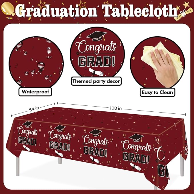 Graduation Decorations 2026, Class of 2026 Backdrop, Banner, 2026 Foil Balloons, Tablecloth, Hanging Swirls, Honeycomb Centerpieces, Party Supplies Decorations Set for College (MAROON)