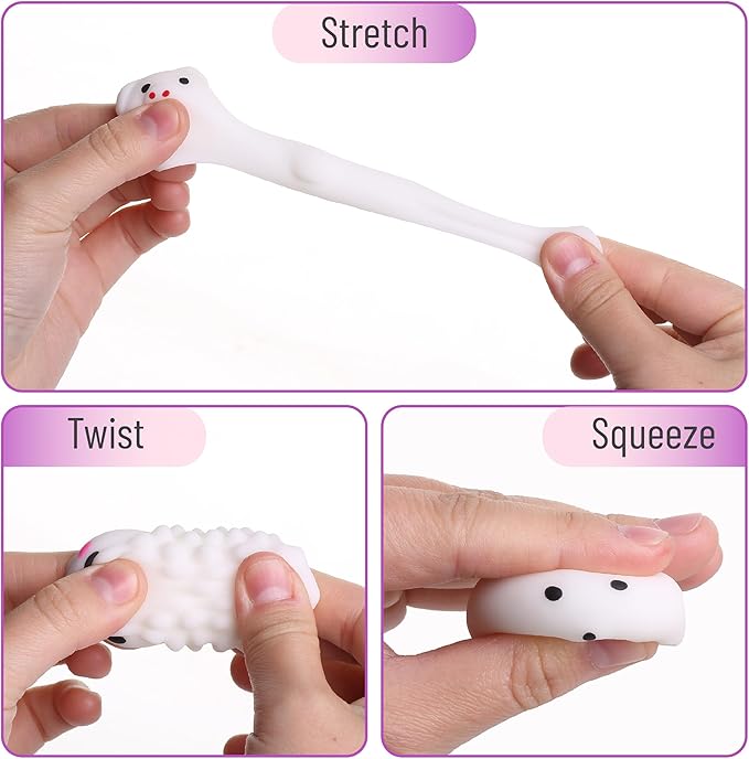 Mr. Pen- White Animal Squishy Toys, 12 Pack, Washable Twistable Stretchy Squishies, Soft Stress Relief Sensory Toys for Squeezing, Party Favors, Classroom Rewards & Kids’ Gifts, Easter Egg Fillers