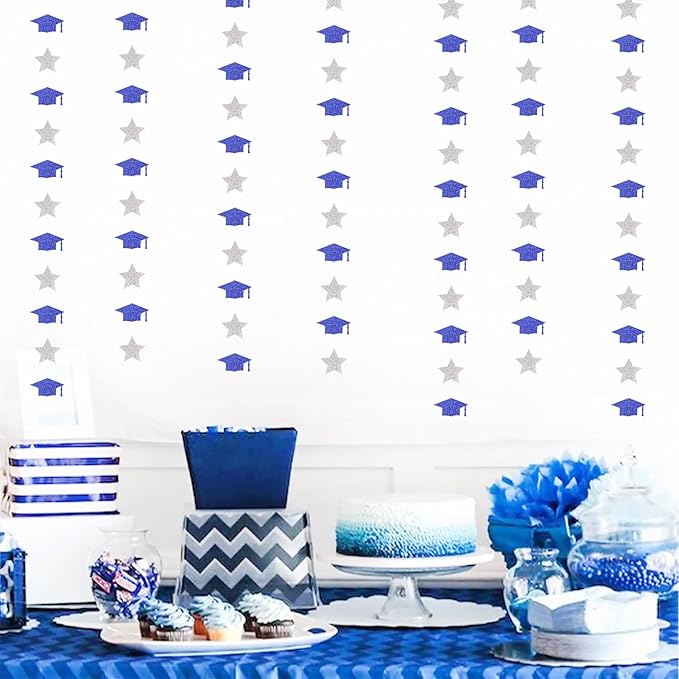 Navy-Blue Silver Graduation-2026 Class Party-Decorations - Congrats Grad Hat Star Banner Streamers Garland,Senior High School Night College Congratulations Decor Supplies Ouruola