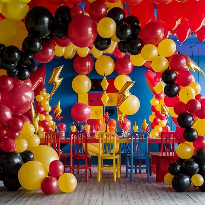 Red Black Yellow Balloon Garland Arch Kit,Fun Theme Birthday Party Decorations,Colorful Character Theme Latex Balloon Arch For Cartoon Ball Baby Shower Birthday Party Supplies
