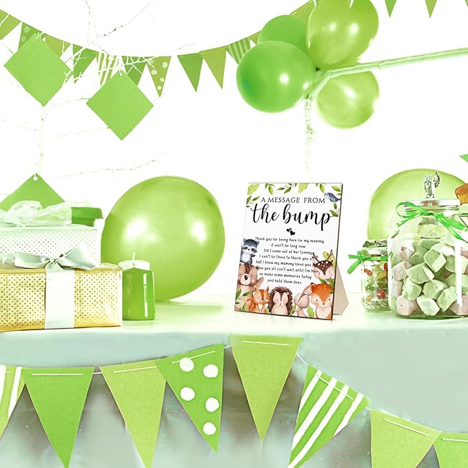 Roowest Cool Baby Shower Tabletop Decoration a Message from the Bump Wooden Baby Shower Games Sign Greenery Cute Gender Reveal Party Thank You Sign, 11.2 x 8.66 Inches(Woodland)