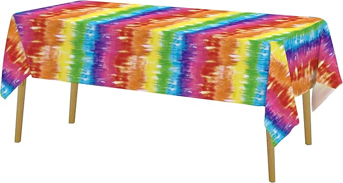 Iceyyyy 3 Pcs Tie Dye Tablecover - 54" x 108" Tie Dye Theme Rainbow Table Cloth Colorful Tablecover for Tie Dyes Themed Party Decorations