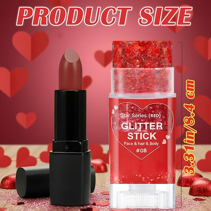 Red Body Hair Glitter Stick for Kids,Valentines Day Makeup Chunky Sequins Face Glitter Singer Concert for Women, Halloween Glitter Paint,Waterproof Shimmer Carnival Festival Rave Accessories