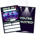 CLIRBE Games Birthday Party Invitations, Glow Neon Game On Birthday Invitations For Brother Bro Teen Boys Girls, 20 Invites Cards With 20 Envelopes, Party Supplies Favors -H11