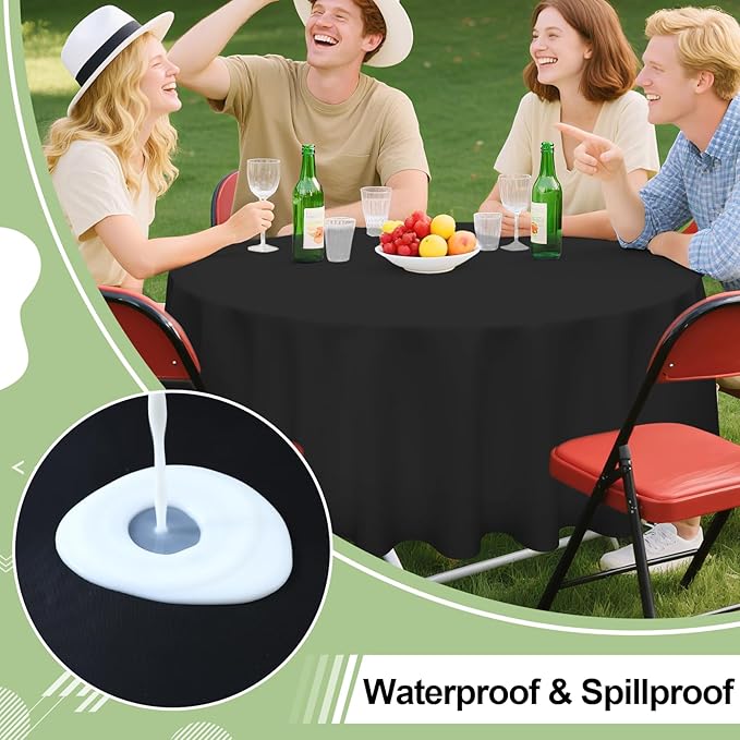 misaya 6 Packs Disposable Plastic Table Cloth, 84" Round Waterproof Tablecloth, Leakproof & Sturdy Decorative Table Covers for Easter, Picnic, Party and Outdoor, Black