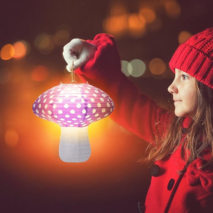 4Pcs Mushroom Shaped Paper Lanterns, Windspeed Large Paper Lantern Mushroom Shaped Paper Lantern For Nursery Garden Christmas Party Decoration 8 inch, 12 inch (Purple)