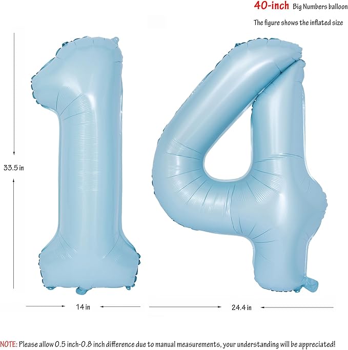 40 In Matte Blue Number Balloons Helium Foil Mylar Balloon Birthday Party banquet Decoration Digital 14