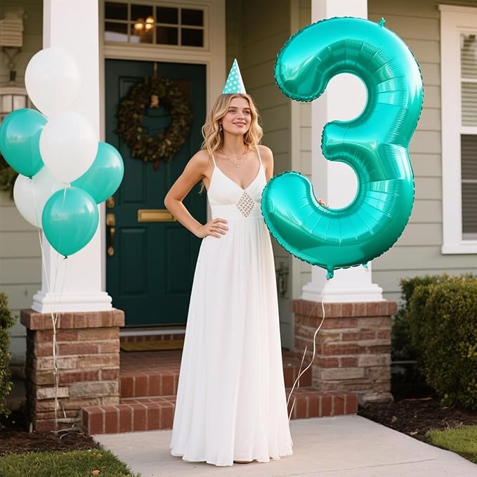 40 Inch Teal Blue Balloon Number 3 Balloon,Number Balloons Teal Big Giant Jumbo Number 3 Foil Mylar Balloons for 13th 23th Birthday Party Anniversary Events,Wedding Anniversary Party Decorations