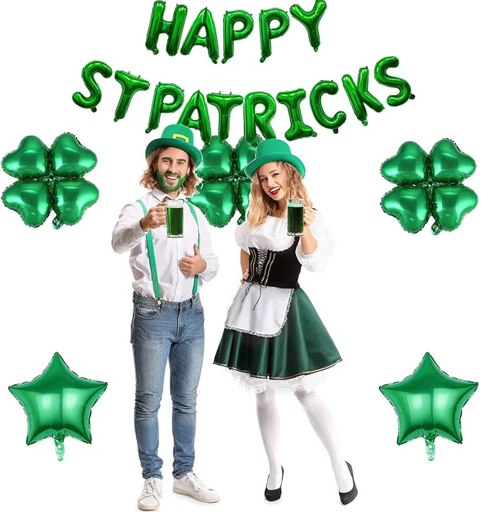 Green Four Leaf Balloons Foil St. Patrick's Day Balloons Star Balloon for Spring Birthday Decorations Four-leaf Ballons St. Patrick's Day Decorations Party Supplies Arch Kits Party Balloon Sets 20pcs