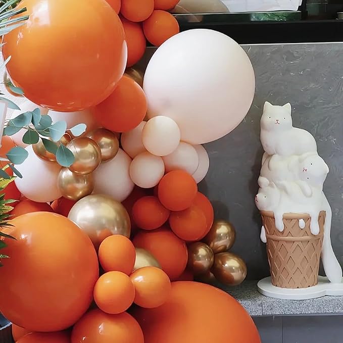 105pcs Retro Orange Balloons 12inch Party Latex Balloons for Boys Girls Birthday Baby Shower Gender Reveal Wedding Sunflower Party Decorations