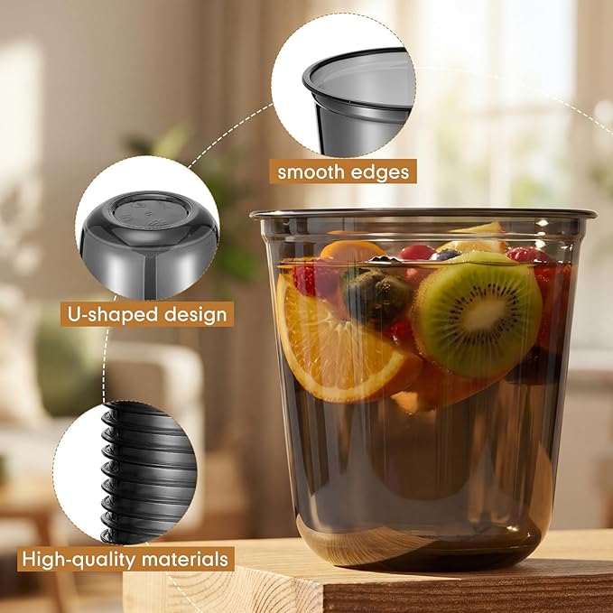 100 Pcs Disposable Stemless Glasses 12oz Crystal Plastic Wine Glasses Clear Classic Pet Cup for Meeting Weddings Birthdays Cocktail Christmas Party Supplies (Black)