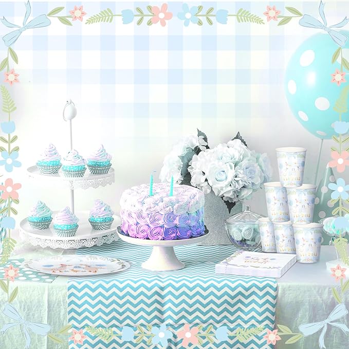 Havawish 175pcs One Silly Goose Birthday Party Tableware Set for 25 Guest Boy Blue Bow One Silly Goose Birthday Decor Baby Shower Plate Cup Napkin Fork Knife Spoon for 1st Party Decoration