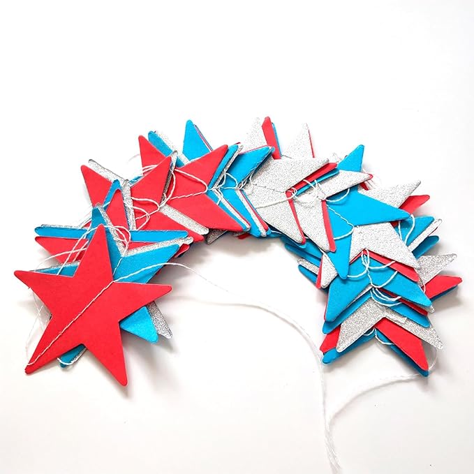 Party Decorations 52 Ft Big Star Garland Circle Dots Garland Paper Backdrop Streamer for Graduation Birthday Bachelorette Engagement Wedding Bridal Shower Baby Shower (Red Blue Silver)