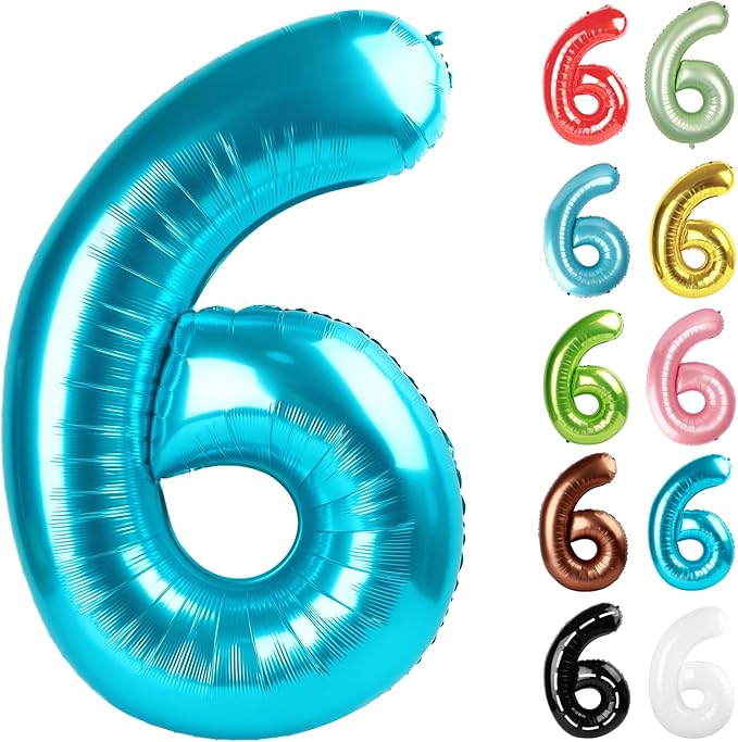 Light Blue Number 6 Balloon 40 Inch, 6 Balloon Number, 6th Birthday Decorations, Light Blue Party Supplies for Boys Girls