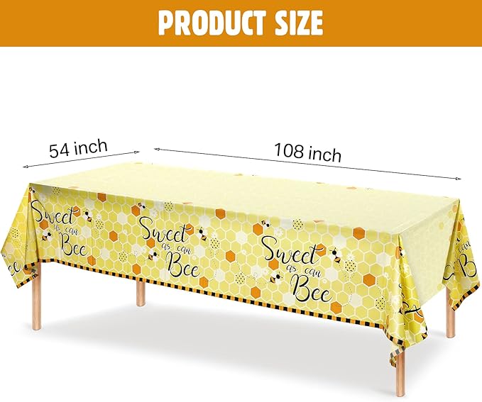 Tatuo 6 Packs Bee Plastic Tablecloths - 54 x 108 Inches Sweet as Can Bee Decorative Table Cover Honey Party Tablecloth Set for Birthday Baby Shower Gender Reveal Party Decorations