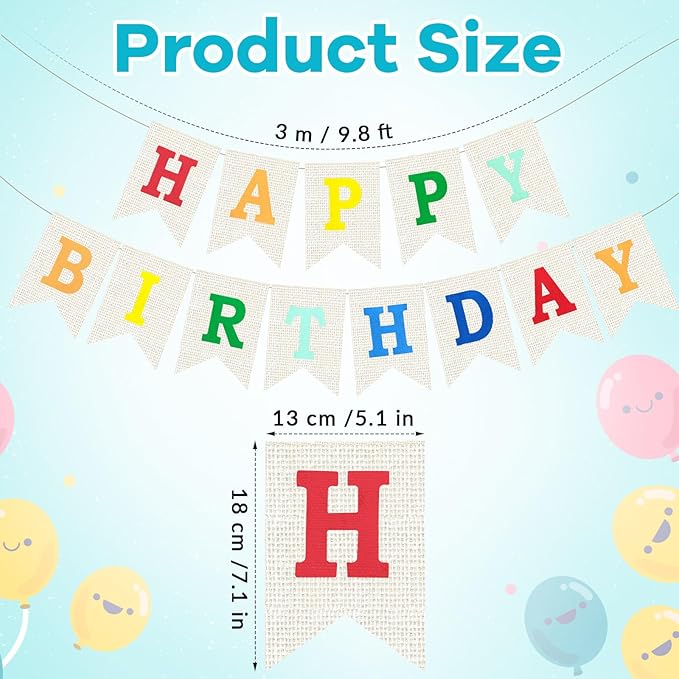 Burlap Happy Birthday Banner, Colorful Assembled Happy Birthday Banner Sign Garland for Boys Girls Rustic Party Decorations