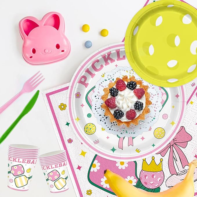 168PCS Pickleball Party Supplies for Girls Player Themed Sports Birthday Party Decorations Pink Coquette Preppy Pickleball Party Plates Napkins Tableware Set for Baby Shower Serve 24 Guests