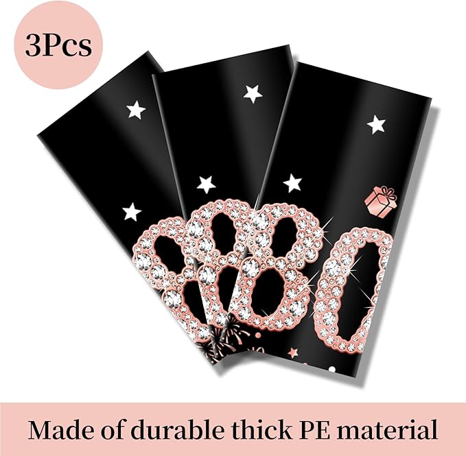 3 Pack Rose Gold 80th Birthday Tablecloth Decorations - Happy Eighty Birthday Theme Table Cover Party Supplies, Plastic Disposable Rectangular Table Cloth Decor