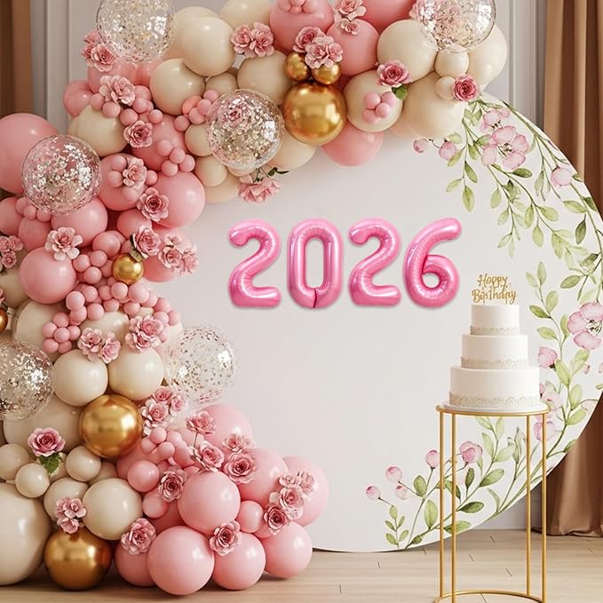 TONIFUL 2026 Light Pink Foil Number Balloons 16 Inch Light Pink Number Banner 2026 Graduation Aluminum Foil Mylar Balloons for New Year Eve Christmas Anniversary Party Supplies