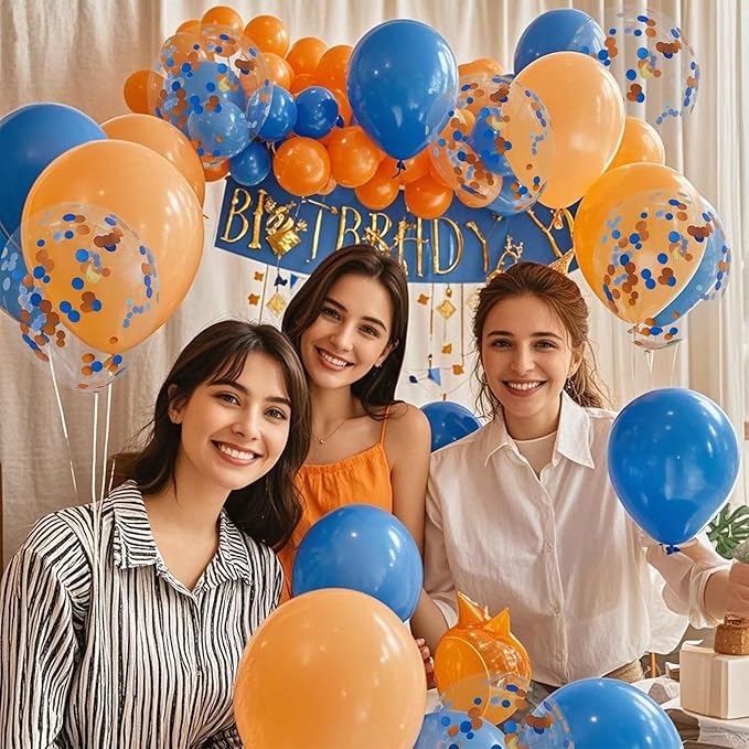 Orange Blue Balloons with Confetti Balloons 12 inch Latex Balloons 80 Pcs for Wedding Birthday Baby Shower Patriotic Themed Party Decorations