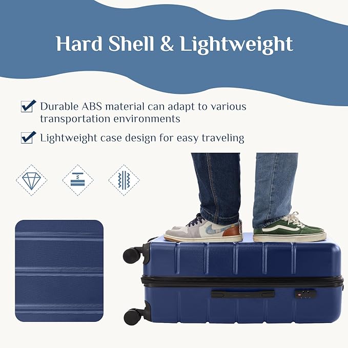OLIXIS 3-Piece Suitcase Set, Hardside Luggages with Spinner Wheels, Lightweight ABS Hard Shell Travel Luggage, Expandable Carry-On Suitcase with TSA Approved Lock–Blue(20+24+28 Inch)