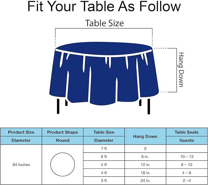 Royal Blue Plastic Tablecloths 2 Pack Disposable Table Covers 84 Inches Circle Shower Party Tablecovers PEVA Vinyl Dark Table Cloths for Parties Birthdays Weddings Banquet's 6 ft Round Table Use