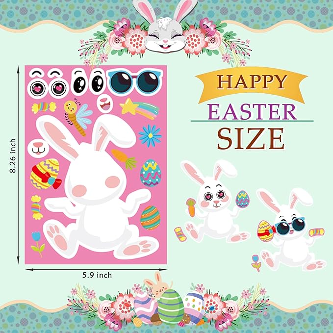 24 PCS Easter Make a Face Stickers for Kids with Chick Bunny Sheep Egg Pattern, Make Your Own Sticker, Easter Stickers for Kids Activitie Party Supplies Exchange Gifts