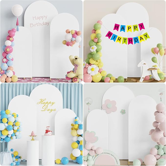 Wokceer Set of 3 Wedding Arch Cover Spandex Fitted Wedding Arch Stand Covers for Round Top Chiara Arch Backdrop Stands Cover for Birthday Party Ceremony Banquet Decoration 4ft,5ft,6ft White