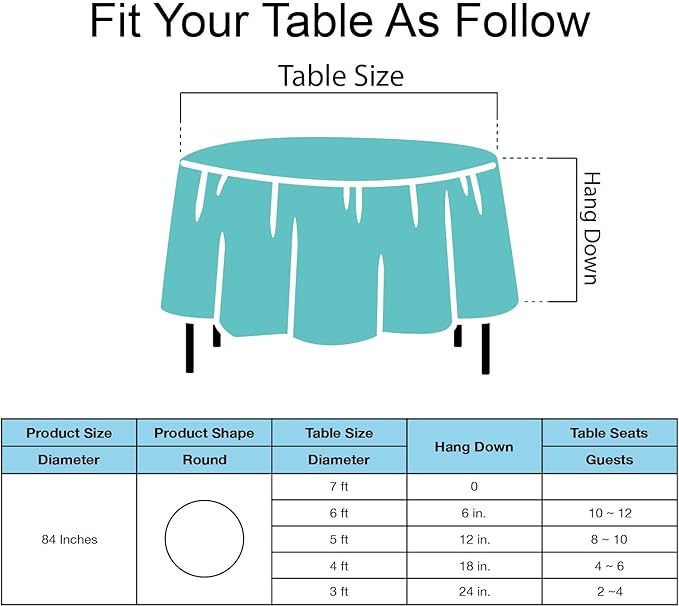 Aqua Blue Plastic Tablecloths 2 Pack Disposable Table Covers 84 Inch Circle Baby Shower Party Tablecovers PEVA Seafoam Blue Table Cloths for BBQ Picnic Birthday Wedding Parties 6 ft Round Table Use
