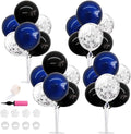 TONIFUL 4 Set Black Blue Silver Confetti Balloon Centerpieces for Table,Balloon Stand Kit for Graduation Decorations 2026 Blue Party Decorations,Retirement,Anniversary,Birthday Decoration for men