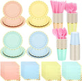 Yaomiao 168 Pcs Pastel Scalloped Paper Plates Cups Napkin with Gold Foil Pastel Disposable Dinnerware Set Easter Party Supplies Serve 24 Guests Princess Birthday Party Baby Shower Decorations