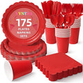 Vyntra 175 Pcs Red Disposable Paper Plates and Napkins Set for 25, 9" Dinner Plates & 7" Dessert Plates, Tableware for Christmas, Valentine’s Day, Birthday, Party