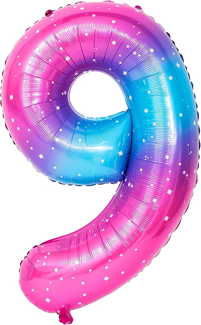 KatchOn, Giant Rainbow 9 Balloon Number - 40 Inch | Foil 9 Birthday Balloon for 9th Birthday Decorations | 9th Anniversary Decoration | Galaxy Party Décor