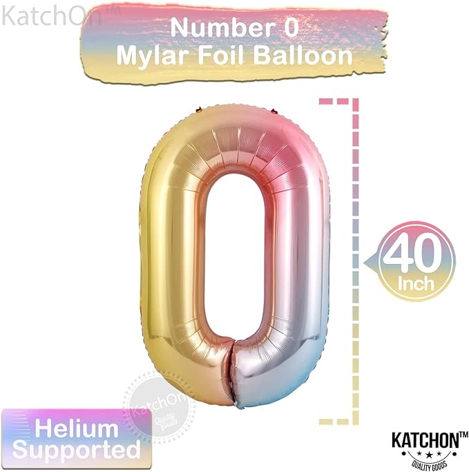 KatchOn Large, 40 Inch Rainbow Number 0 Balloon - Colorful, Giant Foil Mylar Balloon for Unisex Kids & Adults - Multicolor, 1 Count, Anniversary, Birthday, Unisex, All Ages