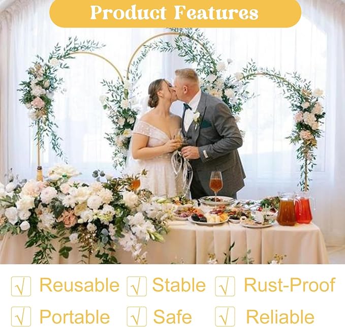 Arch Backdrop Stand 7.2FT, 6FT, 6FT Set of 3 Gold Wedding Arch Stand Balloon Arch Stand Stable Metal Arch Backdrop Frame for Wedding Ceremony Birthday Party Bridal Baby Shower Banquet Decoration