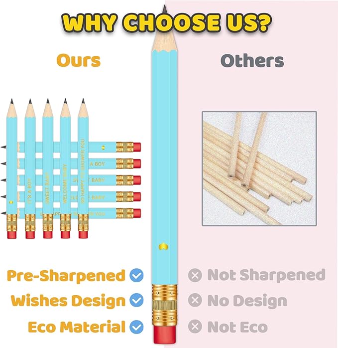 50Pcs - Baby Shower Sharpened Half Pencils with Erasers, Pre-sharpened Pencils for Baby Shower Games, 4 Inches