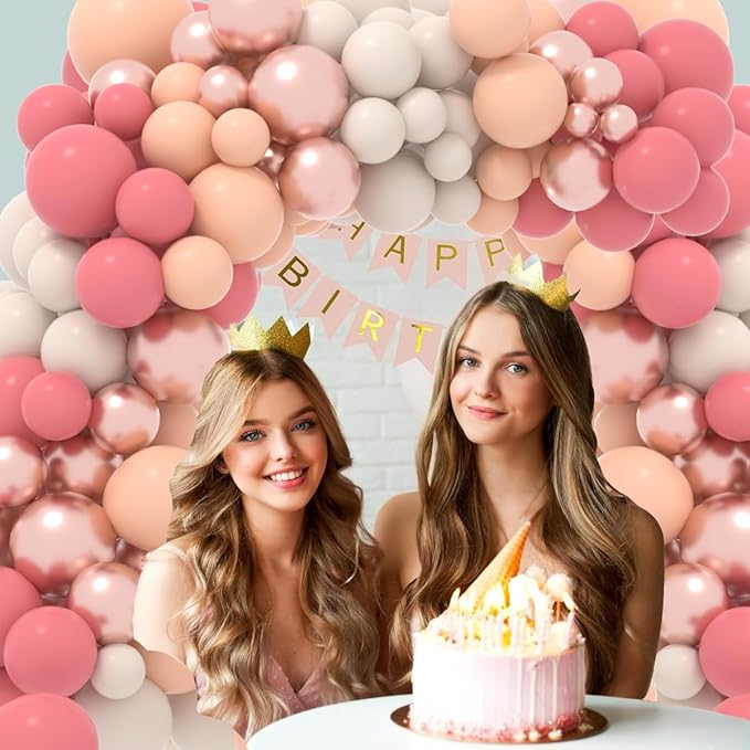 Dusty Pink Blush Balloon Garland Arch Kit, 122PCS Retro Pink Nude Ivory White Metallic Rose Gold Balloons for Boho Engagement Wedding Bridal Shower Birthday Baby Shower Annibersary Party Decorations