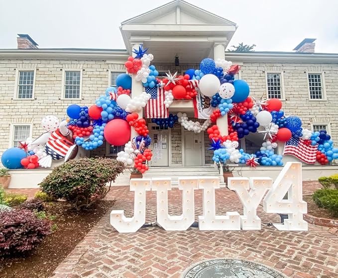 Red White and Blue Balloon Arch Kit, 140Pcs Explosion Star Red White Blue Balloon Garland kit Different Size Balloons for 4th of July Anniversary Birthday Independence Day Party Decorations
