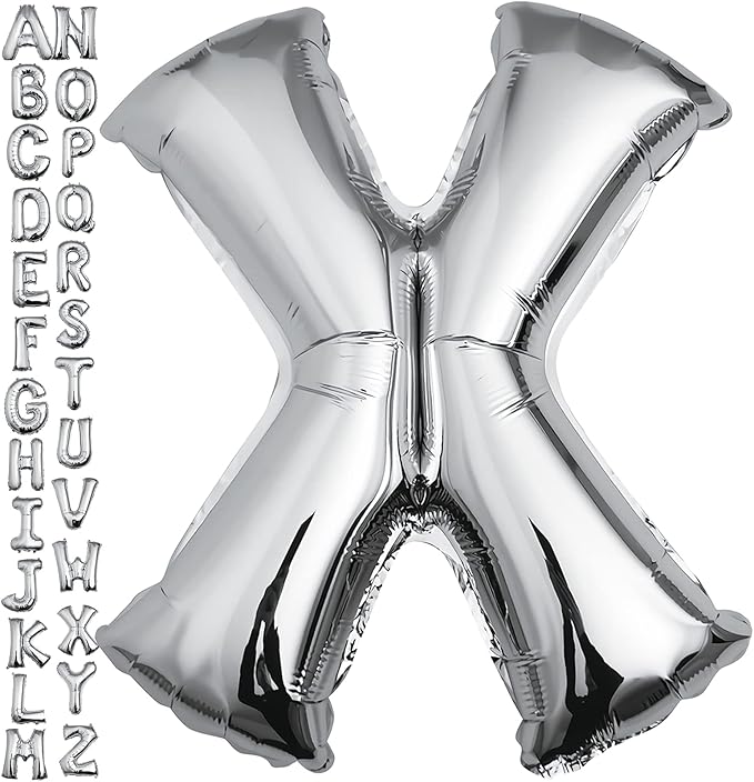 40 inch Silver Letter X Balloon, Big Size Alphabet Foil Mylar Helium Balloons for Birthday Party Celebration Wedding Anniversary Baby Shower Decorations Supplies Alphabet X