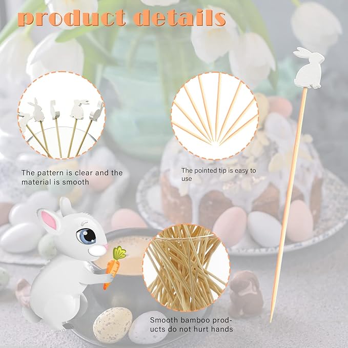 Easter Rabbit Cocktail Picks Fruit Dessert Sticks Sandwich Food Toothpicks Charcuterie Appetizer Skewers, 5 Inch, Handmade of Bamboo Wood, for Easter Decoration Party Supplies (Easter Bunny)