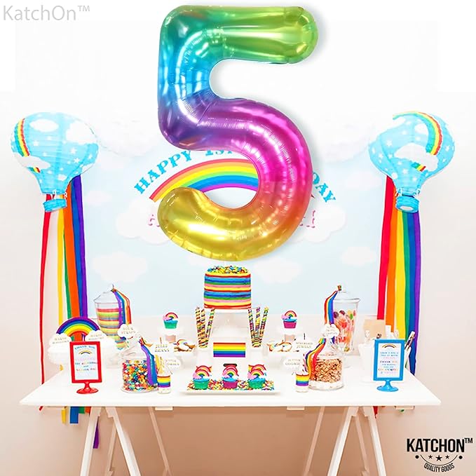 KatchOn, Giant Rainbow 5 Balloon Number - 40 Inch | Number 5 Balloons for Birthdays | 5 Year Old Balloons for Tie Dye Birthday Decorations Girl | 5 Number Balloons for Anniversary Decorations