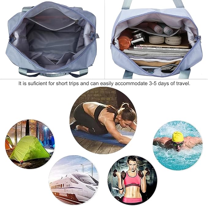 Large Capacity Folding Travel Bag, Lightweight Waterproof Luggage Bag, Expandable Travel Duffel Bag, Dry Wet Separated Gym Tote Bag, Weekender Overnight Bags for Women and Man (Blue)