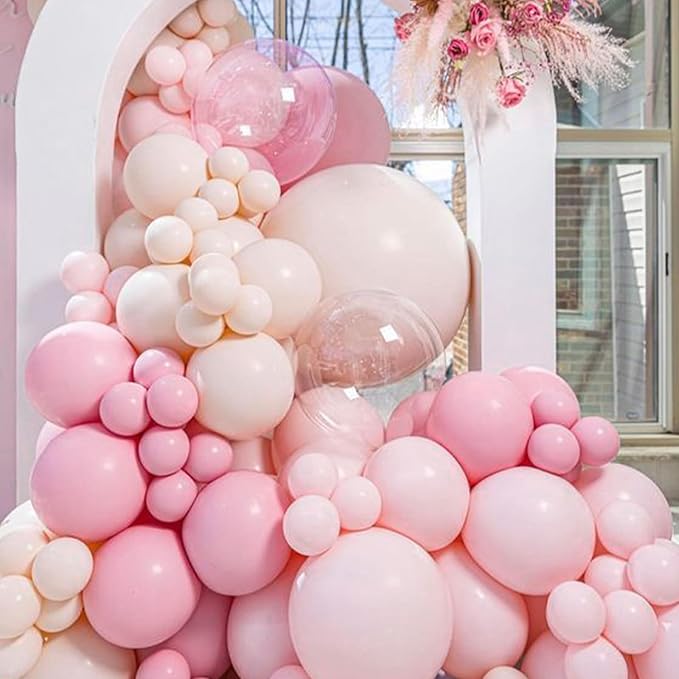 PartyWoo Pink and White Balloons, 140 pcs Pastel Pink and White Balloons Different Sizes Pack of 18 Inch 12 Inch 10 Inch 5 Inch for Balloon Garland or Arch as Birthday Decorations, Party Decorations