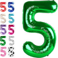 Green 40 Inch Large Number 5 Birthday Balloon, Five 5th 15 25 35 50 55 Birthday Celebration Decorations, Foil 5 Mylar Helium Number 5 Balloons Girl Boy Anniversary Party Supplies