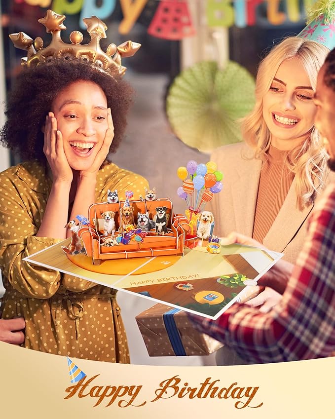 Dog Pop Up Birthday Card with Envelope - Funny Happy Birthday 3D Greeting Pop Up Card with Blank Note, Best Gifts for Women Men Adult Kids Dog Lover Mom or Dad
