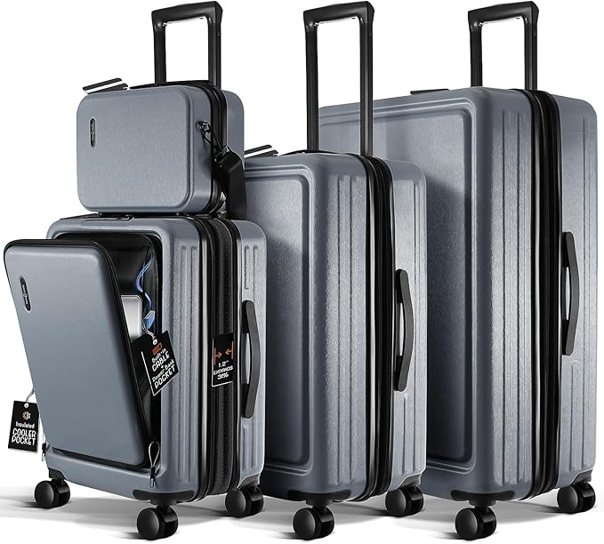 TRAVELARIM Hard Shell Luggage Sets with Spinner Wheels 4 Piece, Expandable Large Suitcases with TSA Lock, Travel Large Suitcase Set, Teal Luggage Set