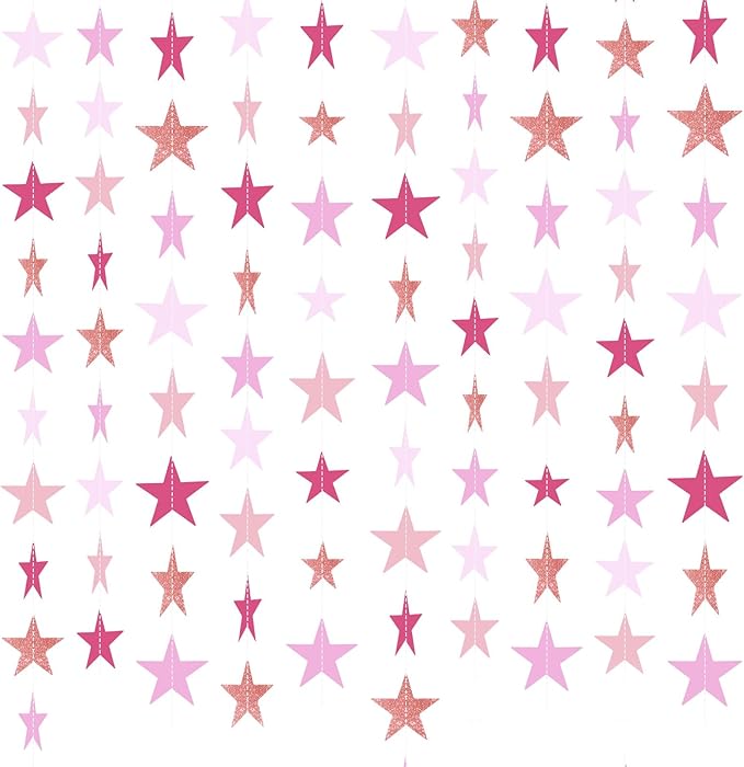 Patelai Glitter Star Garland Banner 2026 Graduation Decor 130 Feet Star Hanging Banner Twinkle Backdrop for Party Birthday Classroom Wedding Supplies(Pink,Purple)