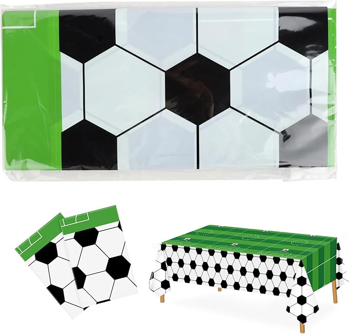2 Pcs Soccer Table Cloth 54 x 108 Inches Disposable Plastic Rectangular Tablecloth Soccer Birthday Party Decorations Sports Theme Party Table Covers for Boys Sports Theme Birthday Supplies